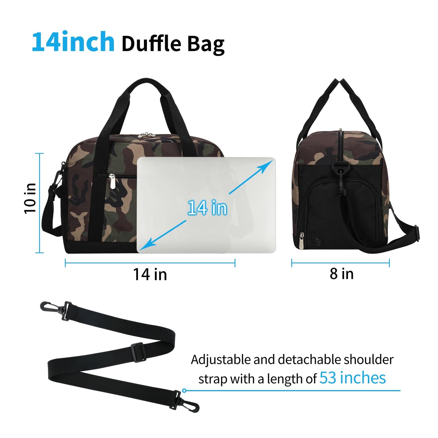 Apenze Small Gym Bag 14 inch lightweight Carry On Mini Duffel Bag with Shoe Compartment for Travel Sport - Camouflage