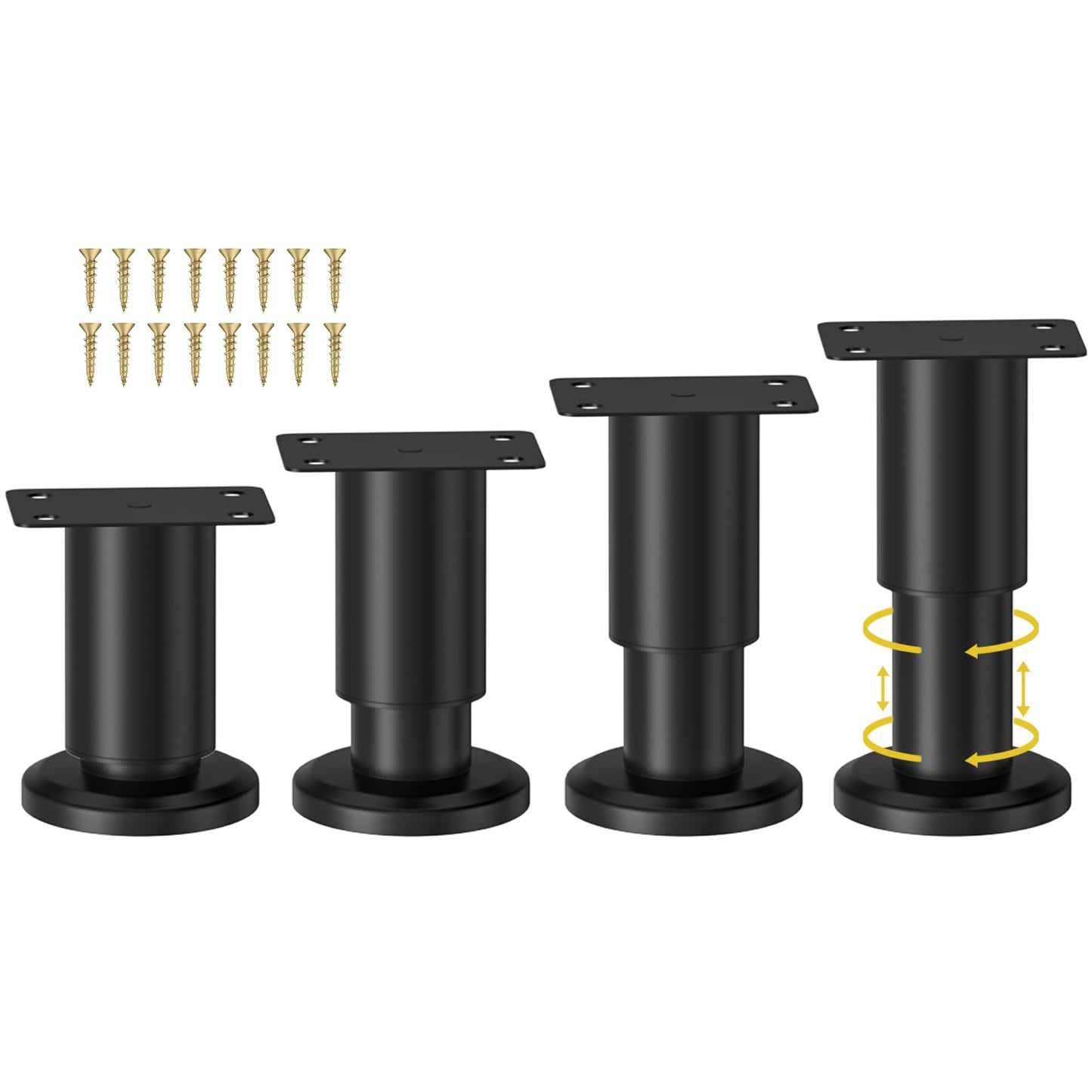Wlrrcwdttc 4 Pcs Metal Adjustable Furniture Legs 3.15-4.72 inch, Adjustable Cabinet Legs for Sofa/Bed/Chair/Couch/Dresser/Table, Heavy Duty Bed Replacement Support Legs for Bed Frame/Bed Center Slat