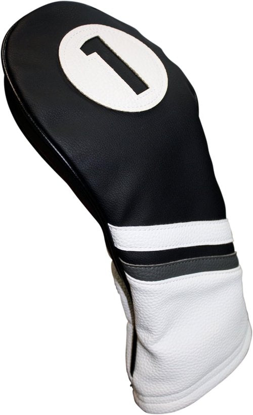 Majek Retro Golf Headcover Gray Black and White Vintage Leather Style 1 Driver Head Cover Fits 460cc Drivers