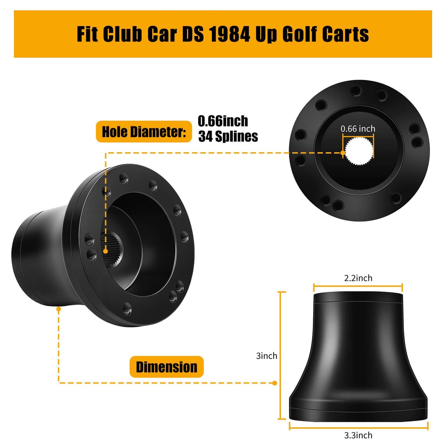 Club Car DS Steering Wheel Adapter Hub for Club Car DS 1984+ Golf Cart with 5-6 Holes Golf Cart Steering Wheel