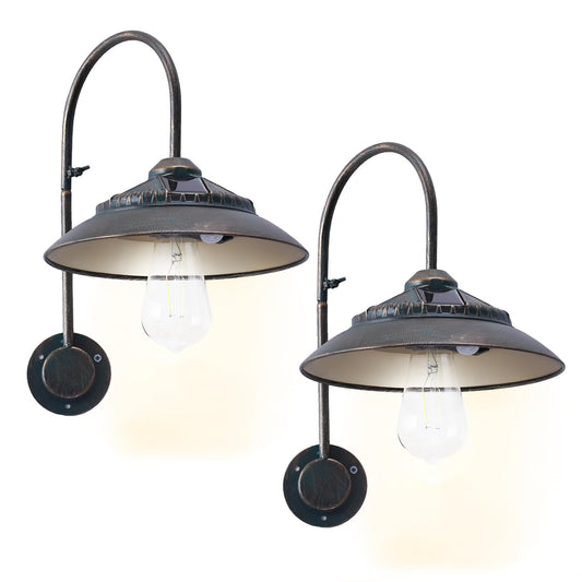 Goodeco Solar Barn Lights with Motion Sensor - Metal Design Outdoor Wall Lights - 4 High Efficiency Solar Panels with Clear Glass LED Edison Bulbs, Chicken Coop Lights & More (Bronze 2P)