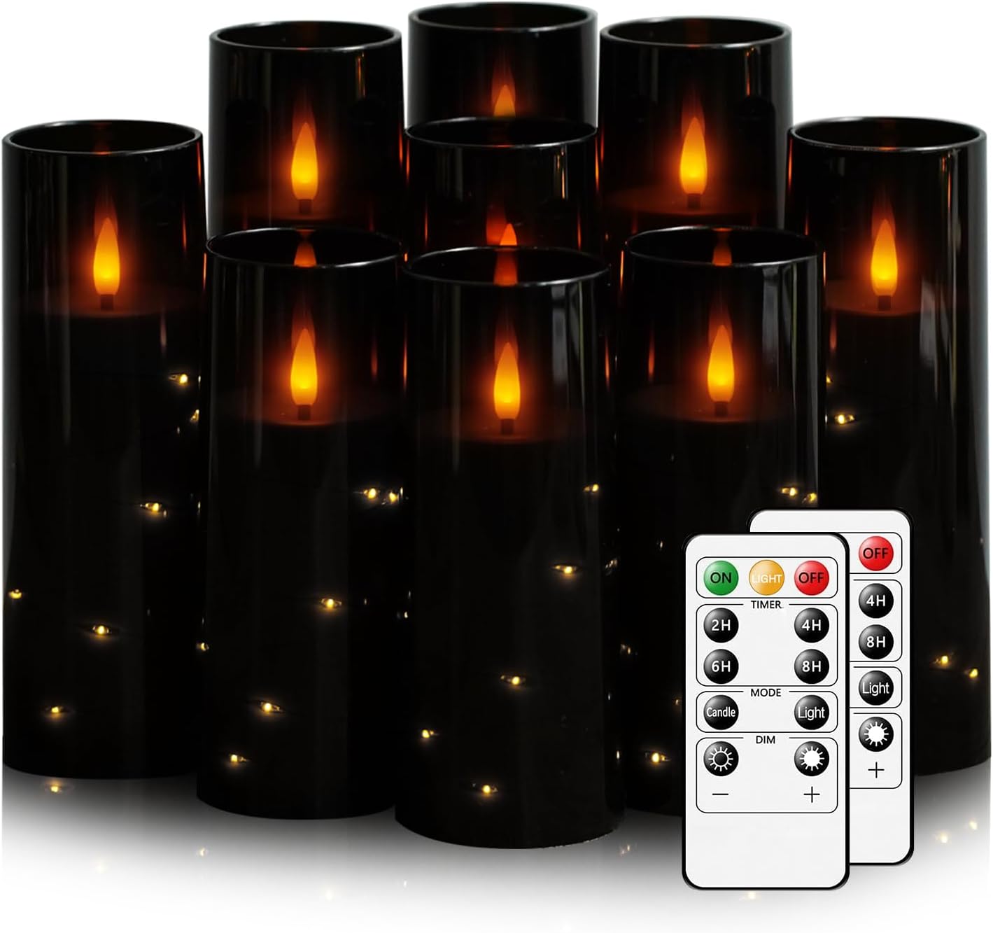 Flameless LED Pillar Candles Set - 9 Pcs White with Remote & Star String for Home Decor