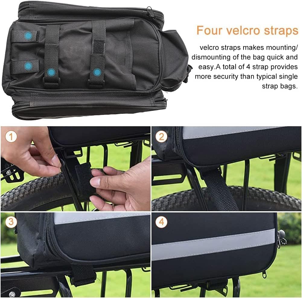 KLERICER Bike Rear Rack Bag,10-25L Bicycle Trunk Bag with Rain Cover, Pannier Bike Bag with 2 Side Foldable Panniers, with Reflective Strips and Shoulder Strap, for Shopping,Cycling,Trip (Black)