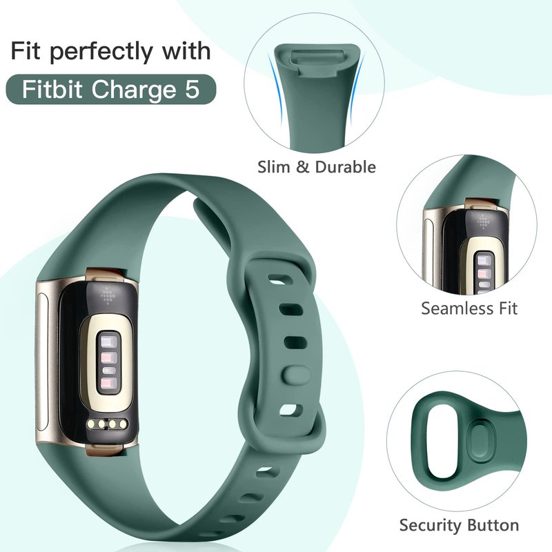 GEAK 4 Pack Slim Band Compatible with Fitbit Charge 5/Charge 6 Bands Women Men, Soft Silicone Sport Replacement Wristband for Fitbit Charge 5/Charge 6 Fitness Tracker, Black/Plum/Blue Gray/Pine Green