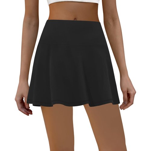 LouKeith Womens Tennis Skirt High Waisted Athletic Skorts Running Casual Pickle Ball Golf Skirts with Pockets Black M