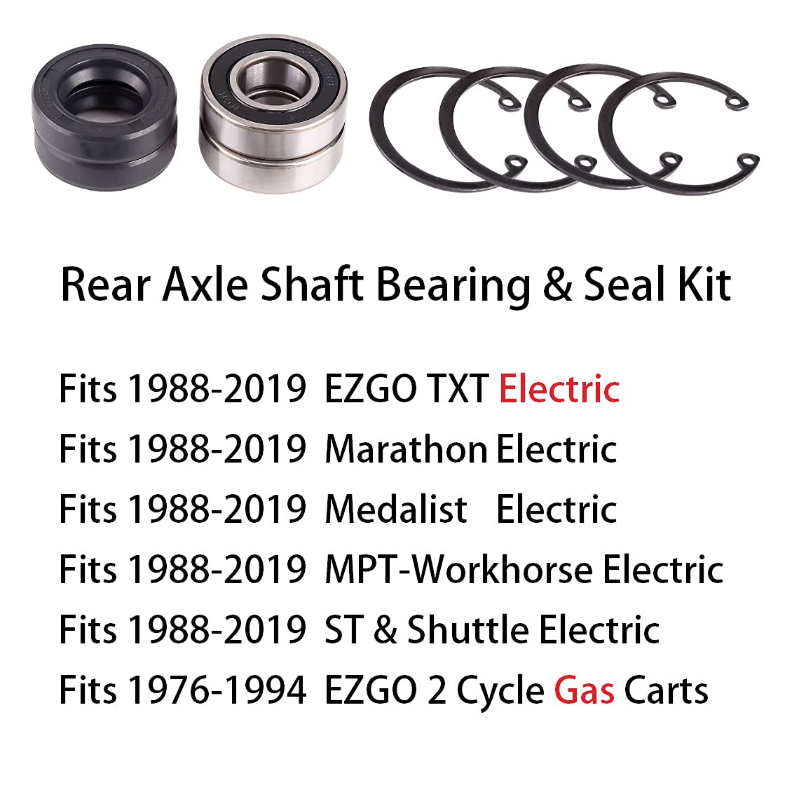 10L0L Rear Axle Shaft Bearing & Seal Kit for EZGO TXT/RXV 1994-up, Medalist & Marathon Electric Golf Cart, OEM# 611931 70181-G01 70181G01 15112-G1 15112G1 620343 15114G1, 2 Pack