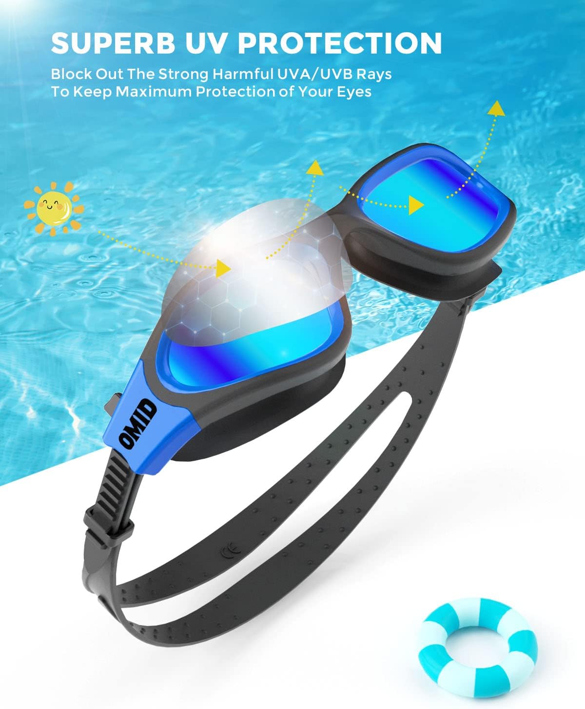 OMID Kids Swim Goggles - P2mini Polarized Design for Ages 6-14 | Comfortable Fit & Clear Vision