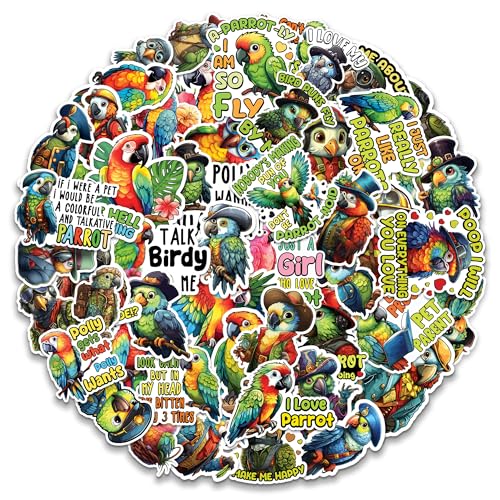 Parrot Stickers 50 Pieces Vinyl Waterproof Decal for Laptop Water Bottle Phone Car Window Bike Motorcycle Stakeboard Scrapbook Parrots Sticker Gifts for Kid Teen Adult