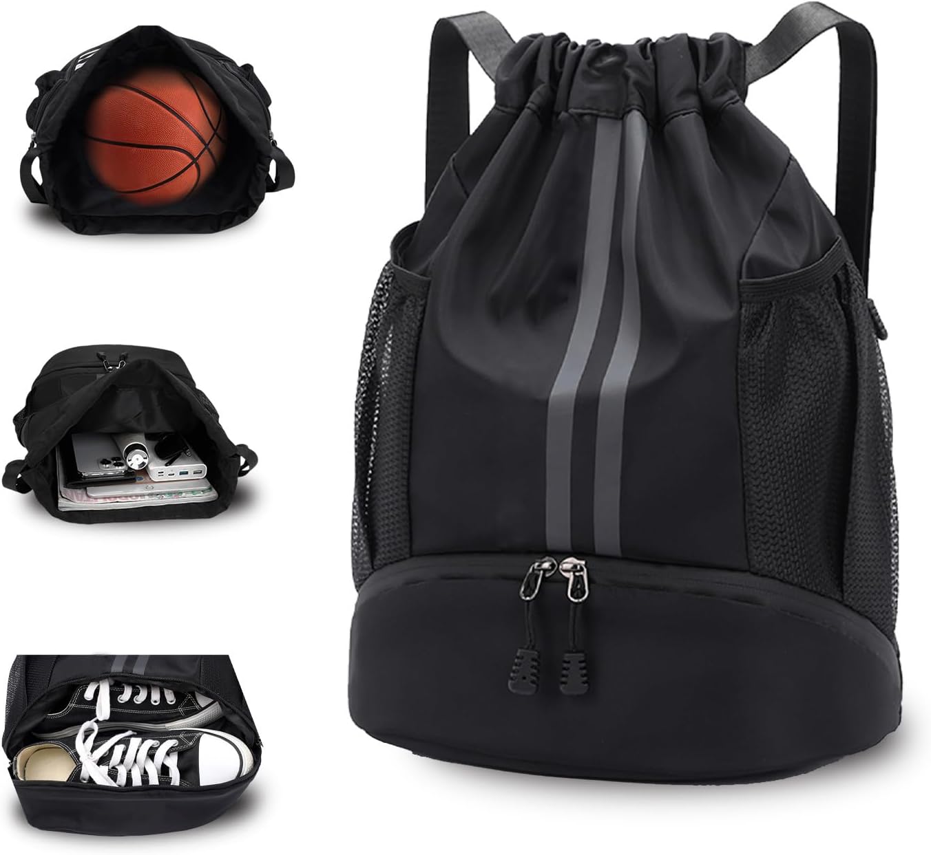 Skiennix Drawstring Backpack - Water Resistant Sports Gym Bag with Shoe Compartment | Ideal for Men & Women