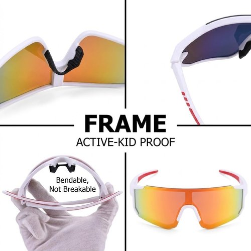 GLARDEFE Kids Baseball Sunglasses - Youth Baseball Sunglasses for Toddler Boys Girls - Sports Softball Shades Age 3-10(White/Orange Mirror + Blue/Blue Mirror)