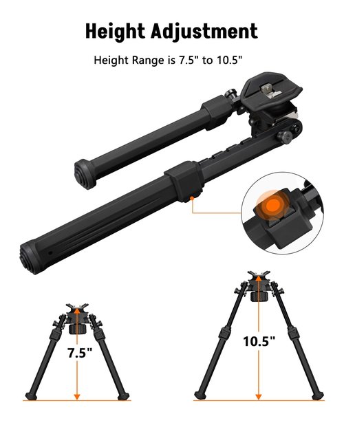 MidTen Sling Swivel Stud Bipod for Rifle Bipod for Sling Stud Mounting System for Hunting and Shooting (Black, 7.5-10.5‘’)
