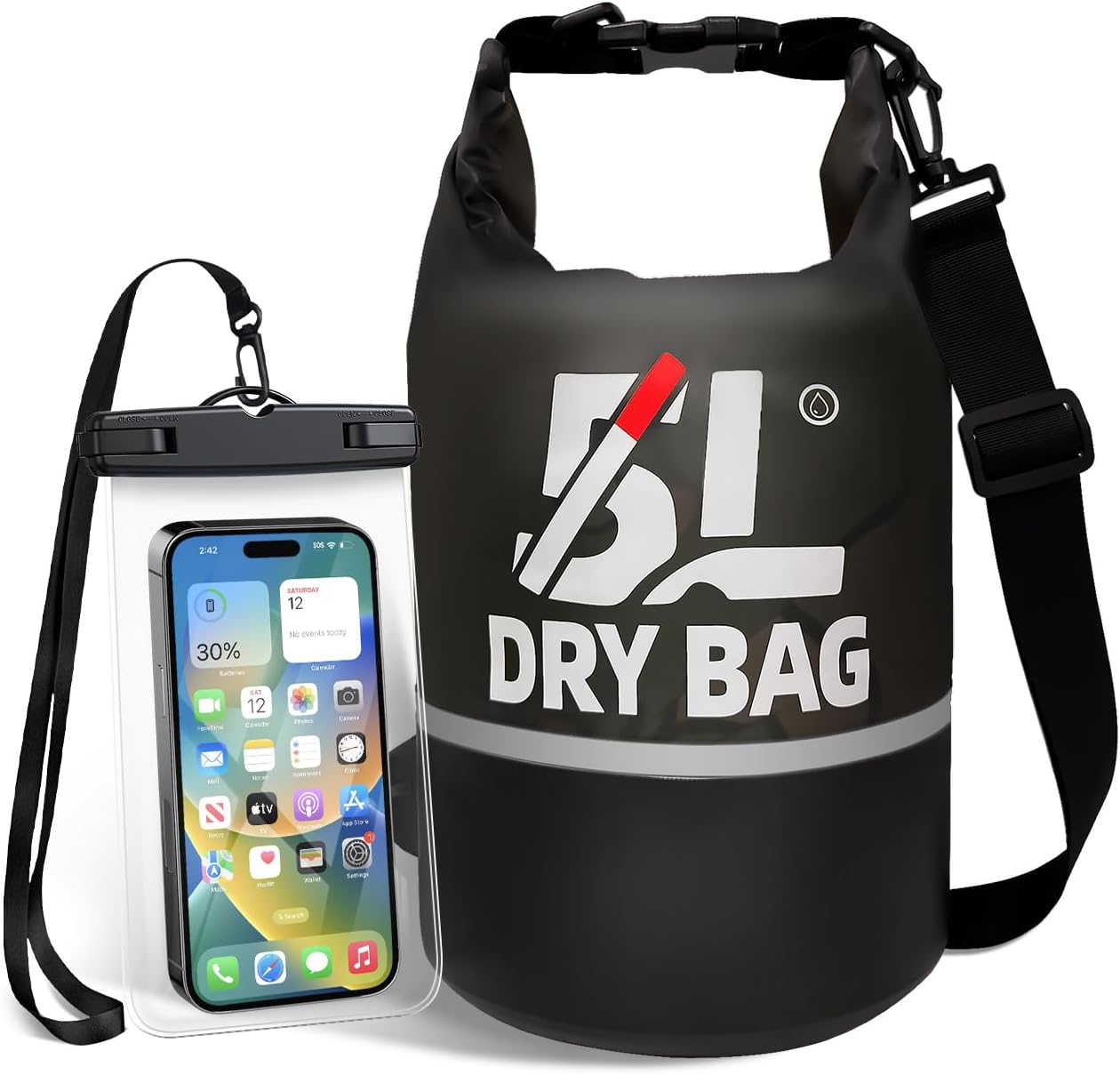 Skiennix Waterproof Dry Bag - 5L Lightweight Roll Top Storage Backpack with Reflective Phone Pouch | Ideal for Travel, Swimming, and Kayaking