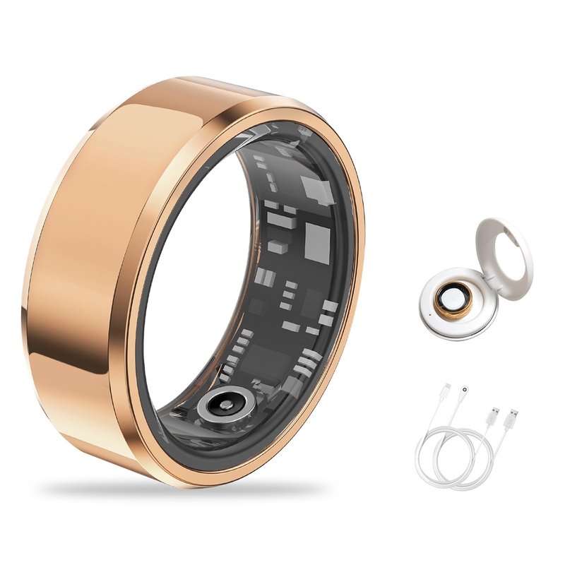 Smart Ring for Women & Men, Fitness Tracker with Heart Rate/Blood Oxygen/Sleep Tracker/Step Counter for iPhone & Android, Magnetic Charging Case, IP68 Waterproof, No Subscription Fee (Gold 11)