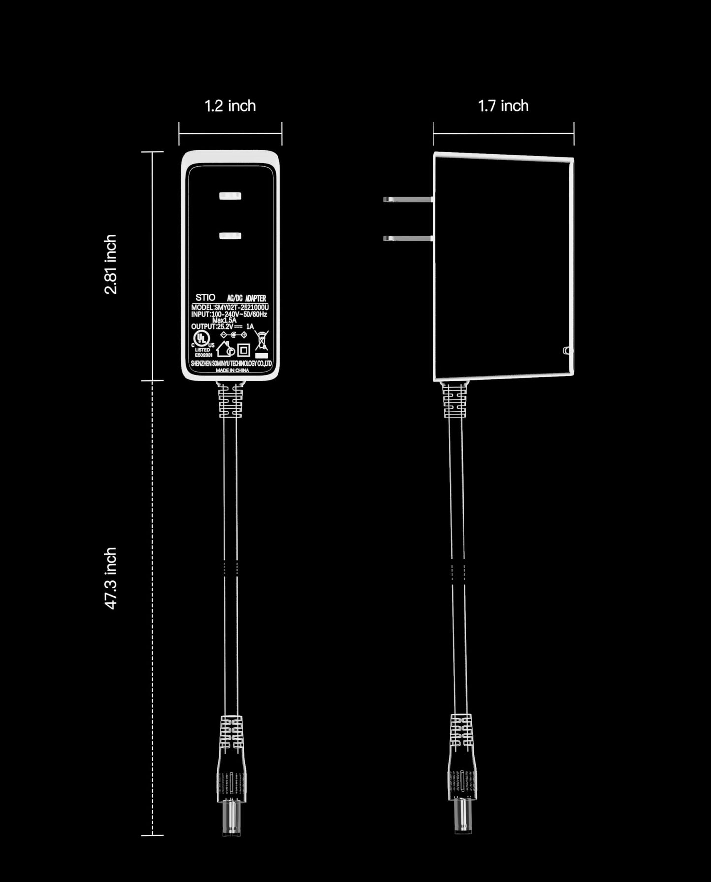 stio 25.2V AC/DC Adapter Compatible with Ninebot by Segway Zing E8 E10 E12 C8 C9 C10 C20 C2 Pro E2 Plus 21.6V Lithium Battery Power Supply Charger UL Certified