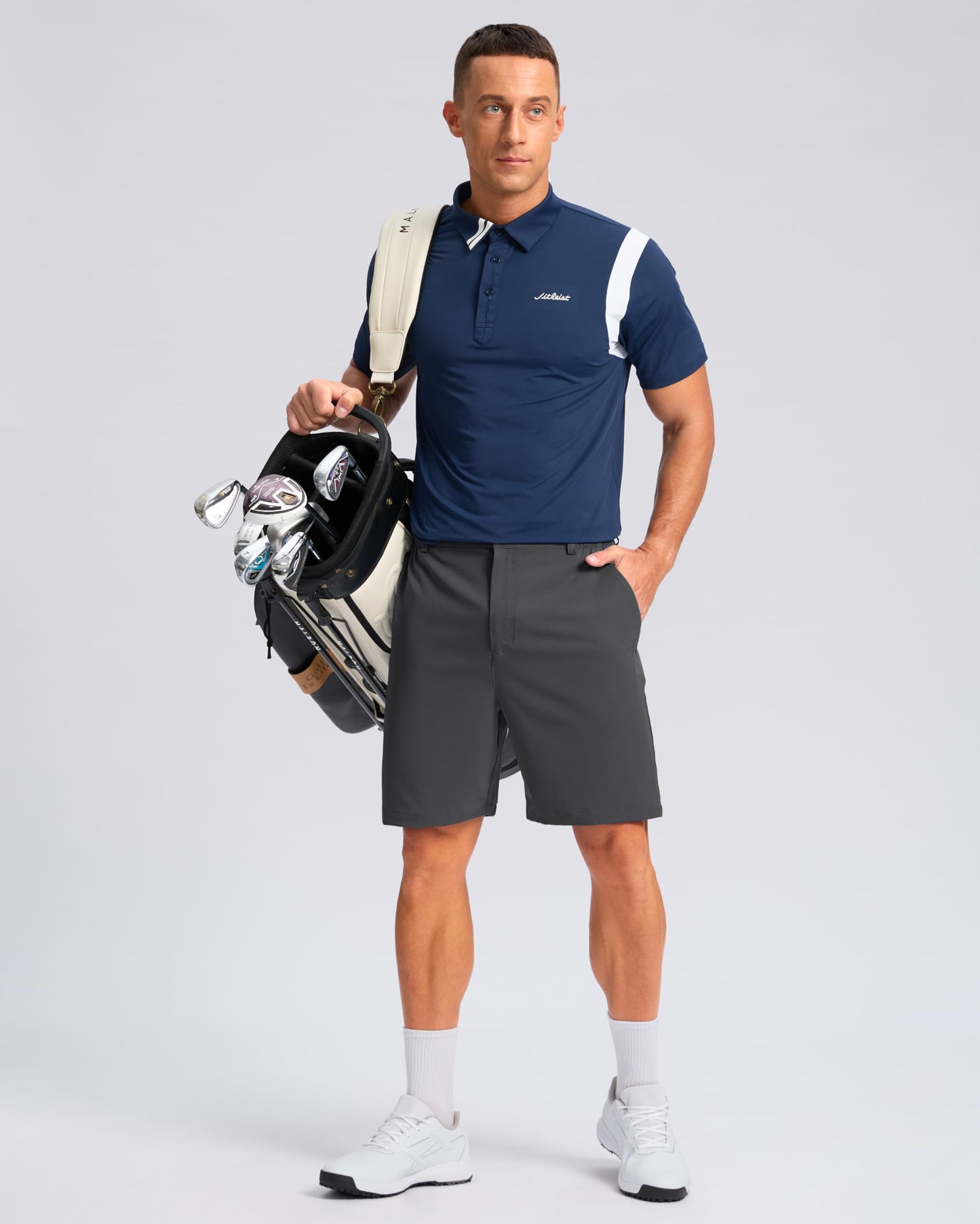 Pudolla Men's Casual Shorts 7" Lightweight Golf Shorts with 3 Pockets Stretch Quick Dry Comfy Work Shorts（Charcoal L