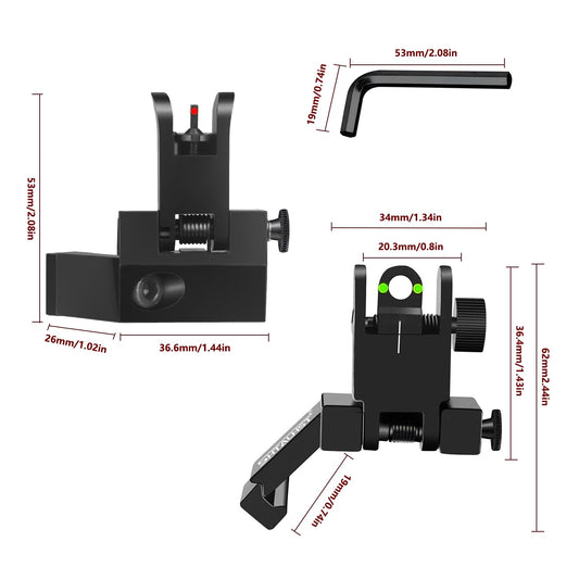 SHTALHST Iron Sights,45 Degree Offset Flip Up Sights,Flip Up Front and Rear Sights,Canted Iron Sights with Fiber Optic Red and Green Dots for Picatinny Rail,Flip Up Iron Sight
