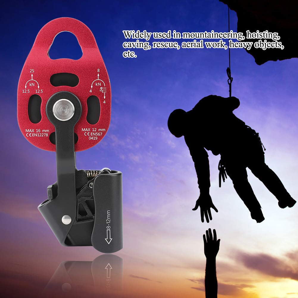 4kn Climbing Pulley, Aluminium Heavy Duty Single Swivel Rope Pulley Block Designed for 8-12mm Climbing Rope, Ideal for Rope Climbing and Pulley Systems