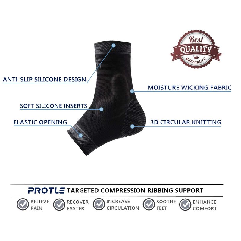 Protle Adjustable Foot Socks, Ankle Brace Compression Support Sleeve with Silicone Gel, Arch Support - Boosts Recovery from Joint Pain, Sprain, Plantar Fasciitis (Black-XLarge)