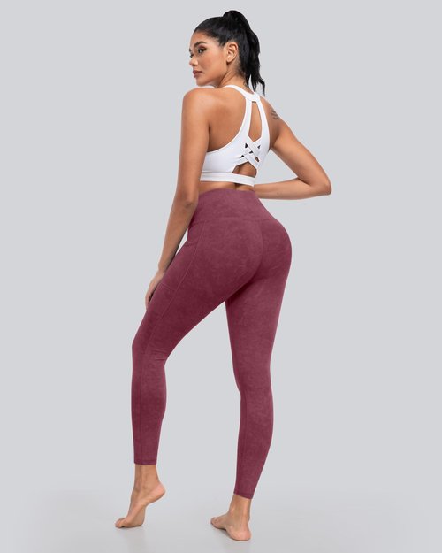 CHRLEISURE Leggings with Pockets for Women, High Waisted Tummy Control Workout Yoga Pants(5 Packs, MS-BlackGrayNavyWine, M)
