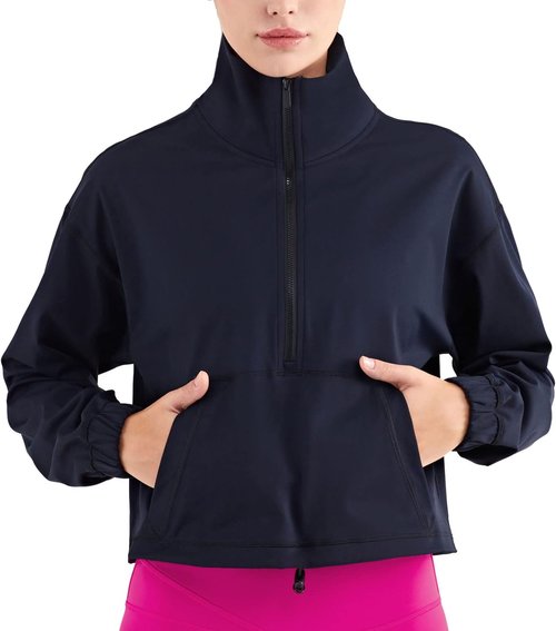 Altiland Half Zip Pullover | Cropped Jacket for Women - Long Sleeve Athletic Yoga Shirt