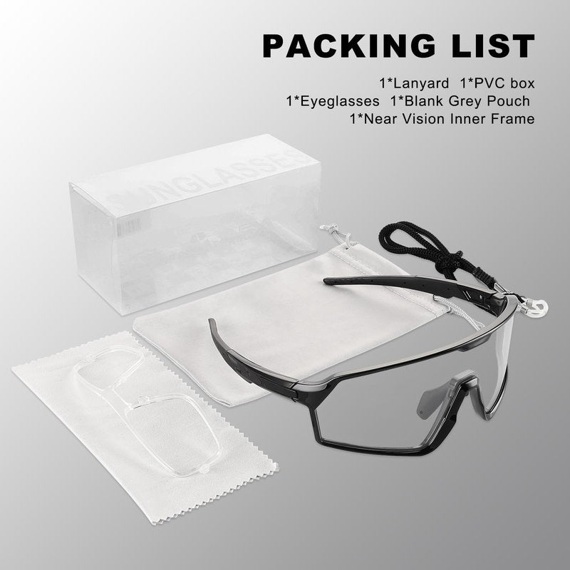 BangLong Photochromic Cycling glasses for Men Women, Clear Running MTB Sunglasses UV Protection