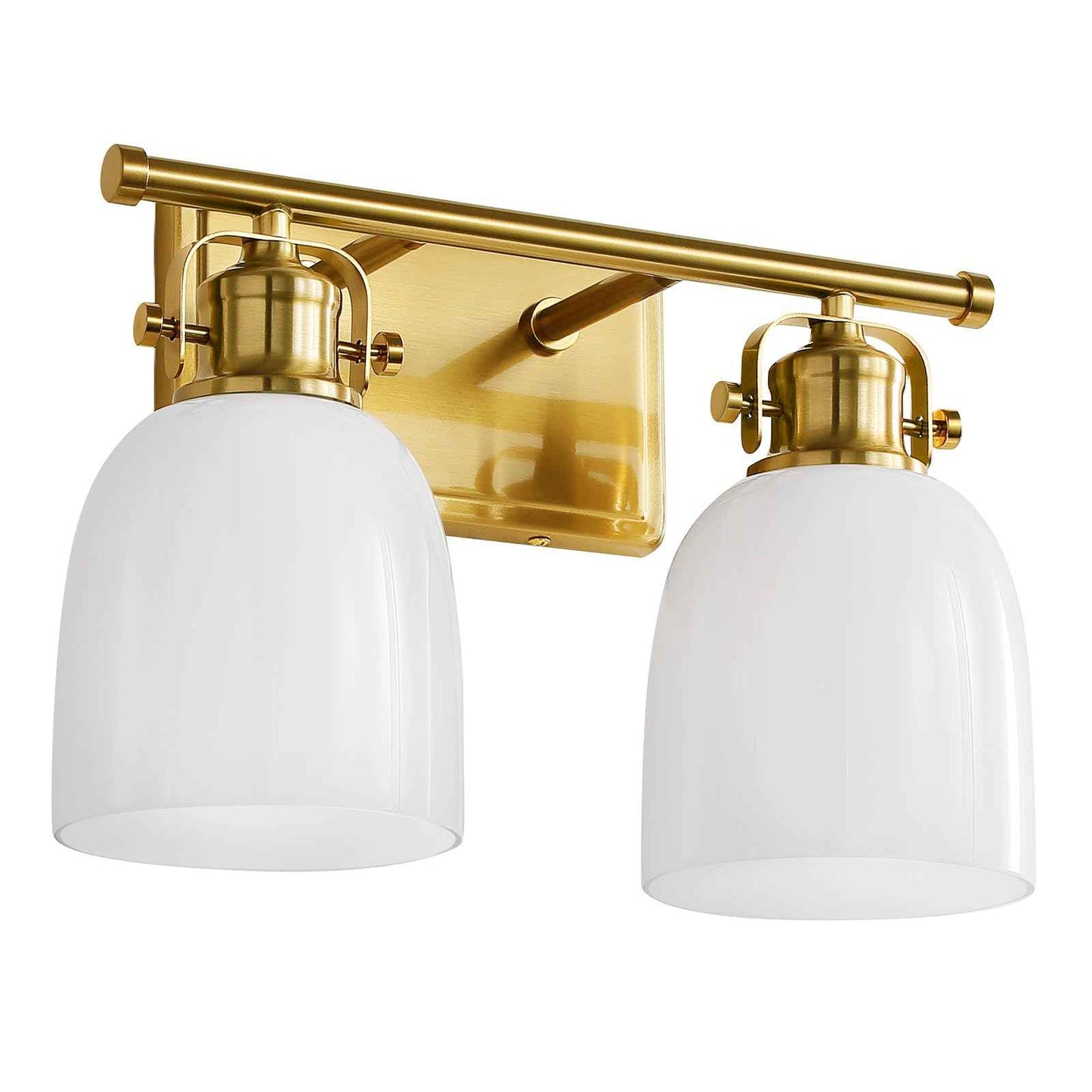 KAISITE Bathroom Vanity Light Fixture 2-Light Brushed Gold Vanity Light with Milky White Glass Shades Bathroom Lighting Fixture Over Mirror 14.2 Inch E26 Wall Sconce(Exclude Bulbs)