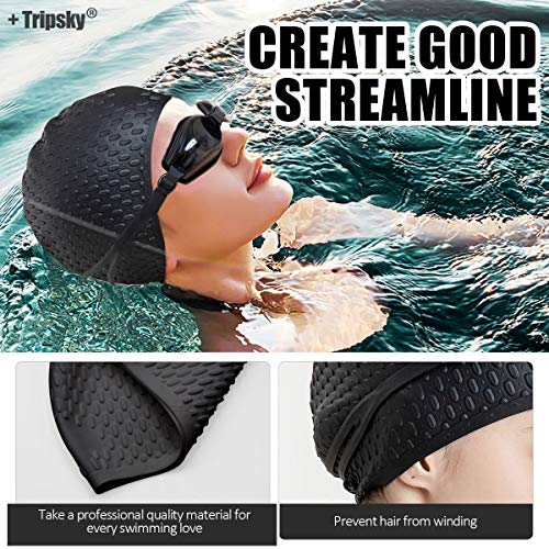 Tripsky Silicone Swim Cap,Comfortable Bathing Cap Ideal for Curly