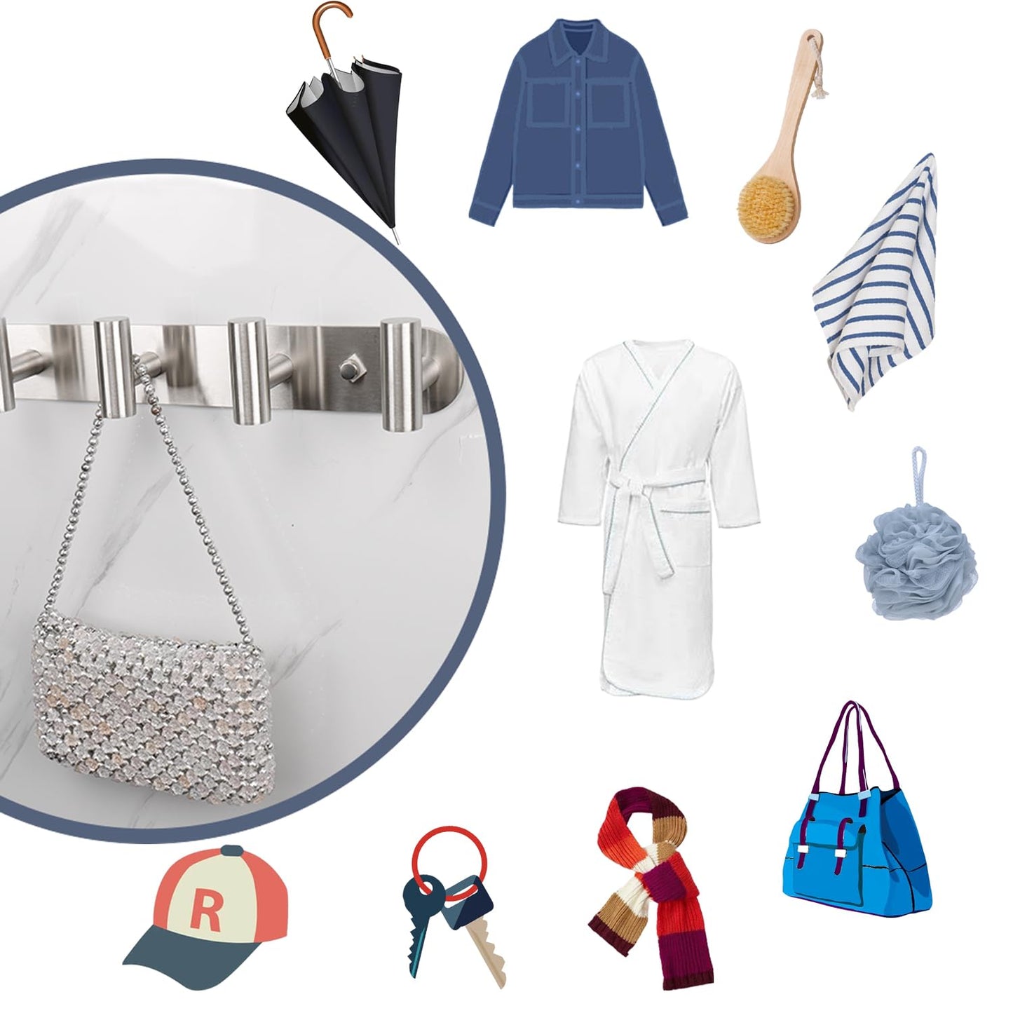 Vanloory Coat Hook Rack, Wall Mounted Coat Rack with 2 Hooks, Heavy Duty Towel Hook Rack Wall Hooks for Hanging Coat Jacket, Stainless Steel Coat Hanger for Bathroom Entryway Mudroom(Brushed Nickel)