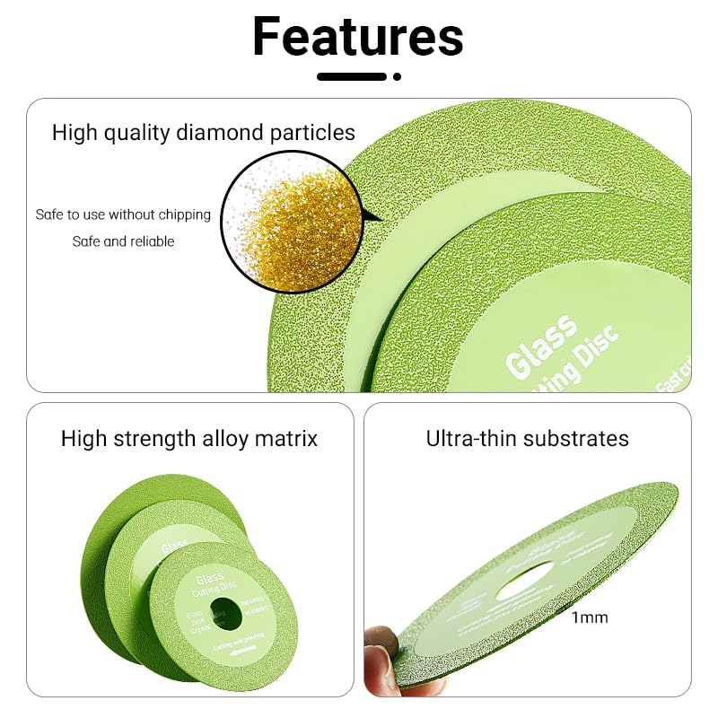 LOZLIN 3PCS 4.5" Diamond Cutting Wheel for Glass, Tile, Marble - Ultra-Thin 115mm Angle Grinder Blades, High-Speed Discs for Ceramics - Dry Multi-Purpose Saw Blades