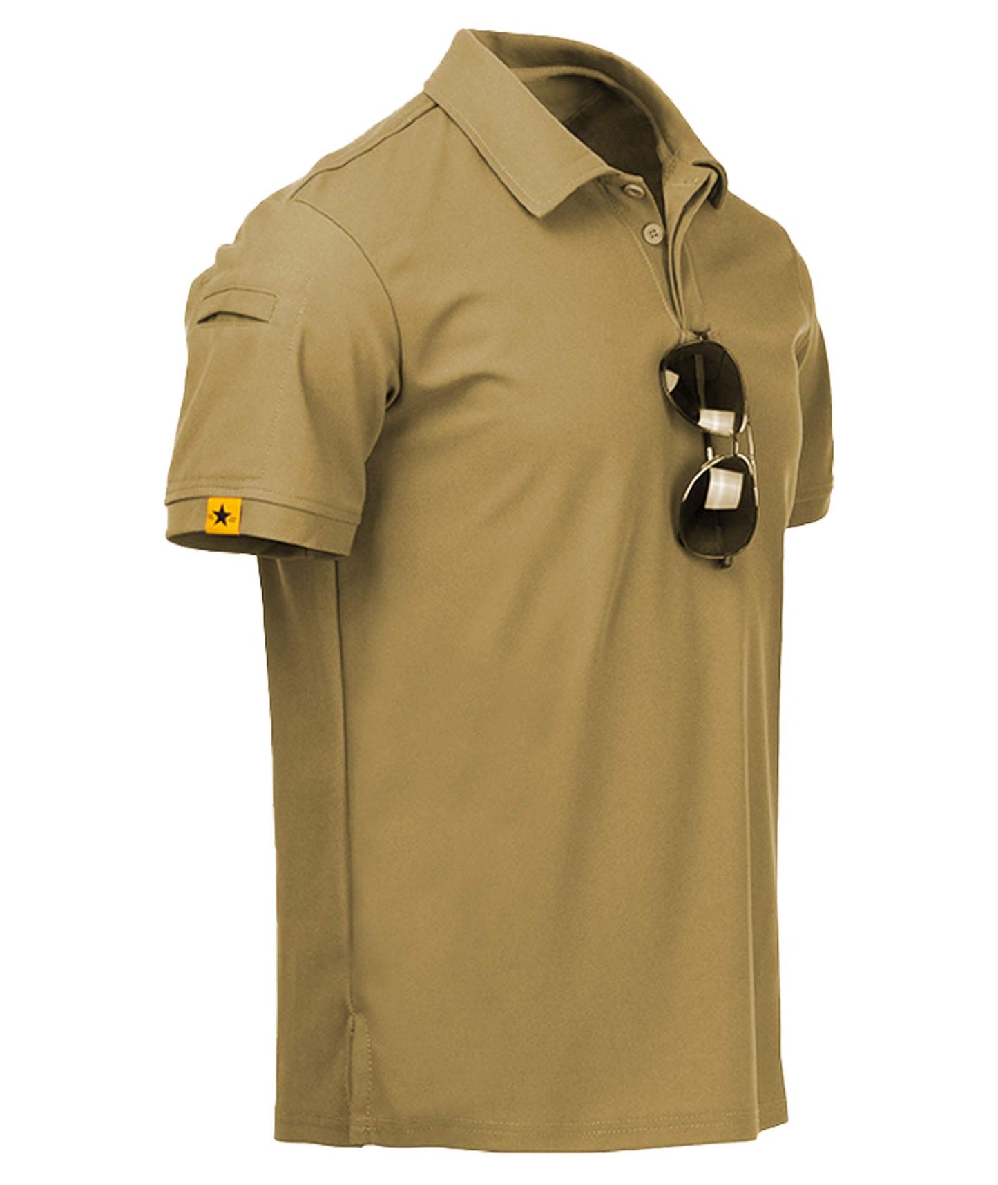 ZITY Mens Polo Shirt Short Sleeve Sports Tactical T-Shirt Athletic Golf Polos Daily Casual Stylish Collared Shirts for Men Khaki Large