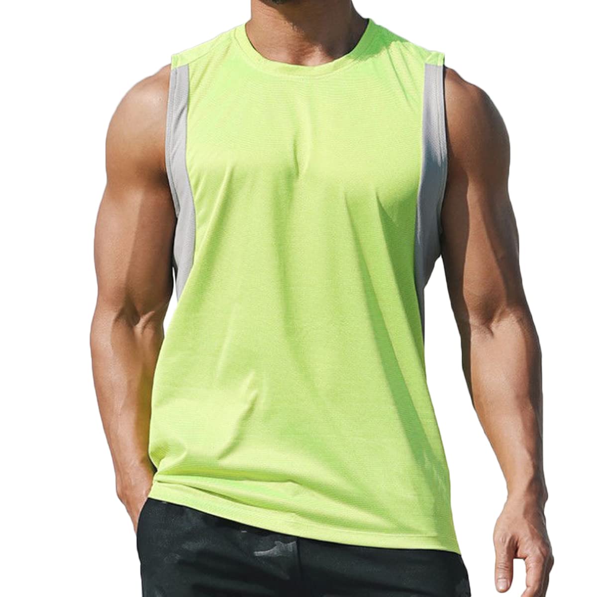 Magiftbox Mens Workout Muscle Tanks Gym Vest Fitness Jogging Sports Mesh Cool Tank Tops Quick-Dry T52_Green_US-S