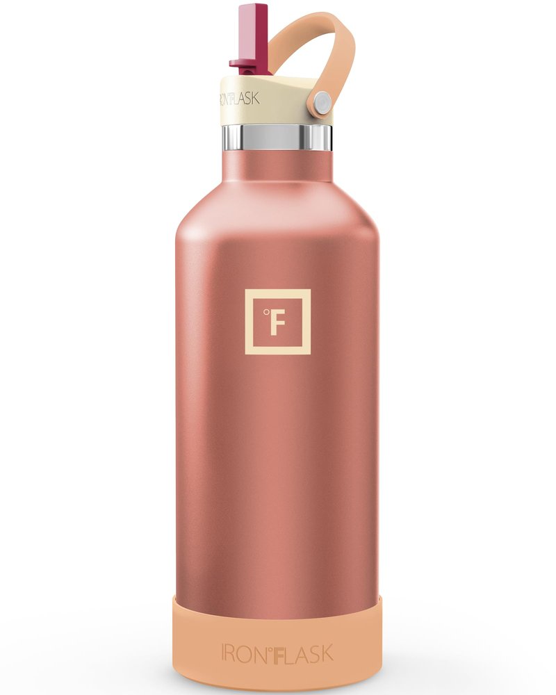 IRON °FLASK Camping & Hiking Hydration Flask with Straw, Narrow Mouth Insulated Stainless Steel Sports Water Bottle - Dream Sunset 32 oz - Straw (1 Lid)