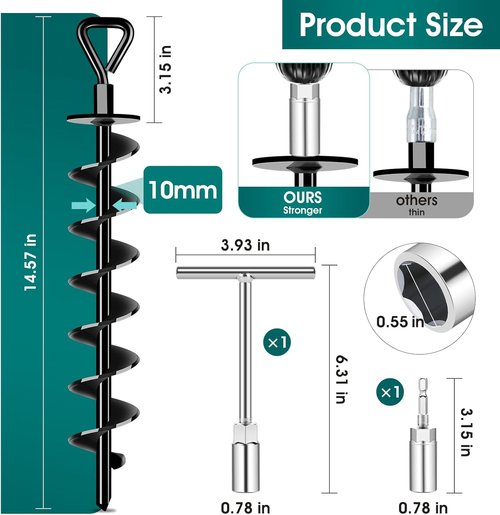 Ground Anchors | Heavy Duty Screw-In Stakes for Trampolines, Tents, and Canopies - High Wind Resistance