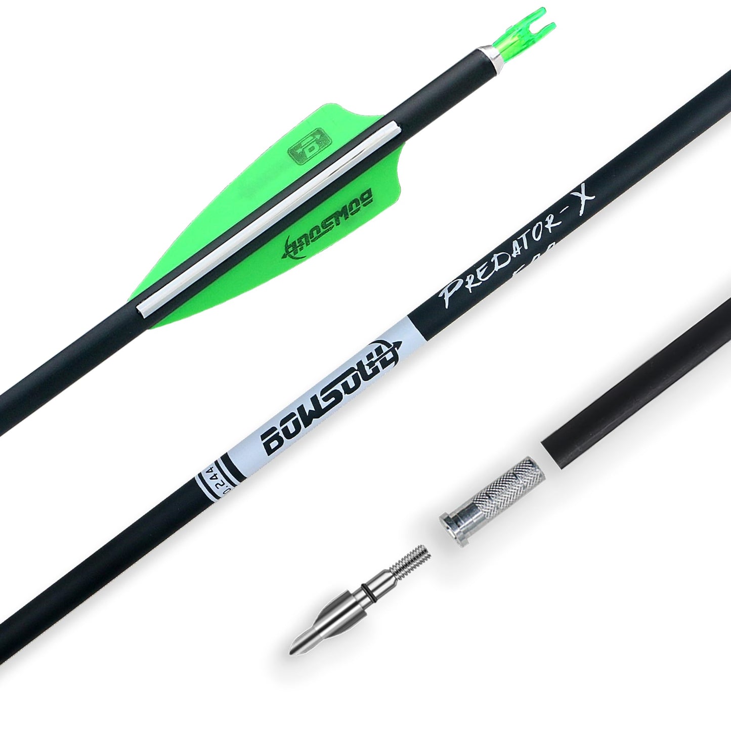 BOWSOUL 31Inch Carbon Arrows for Target Practice Hunting Arrow with Removable Tips for Compound & Recurve Bow(Pack of 12) (Green White)