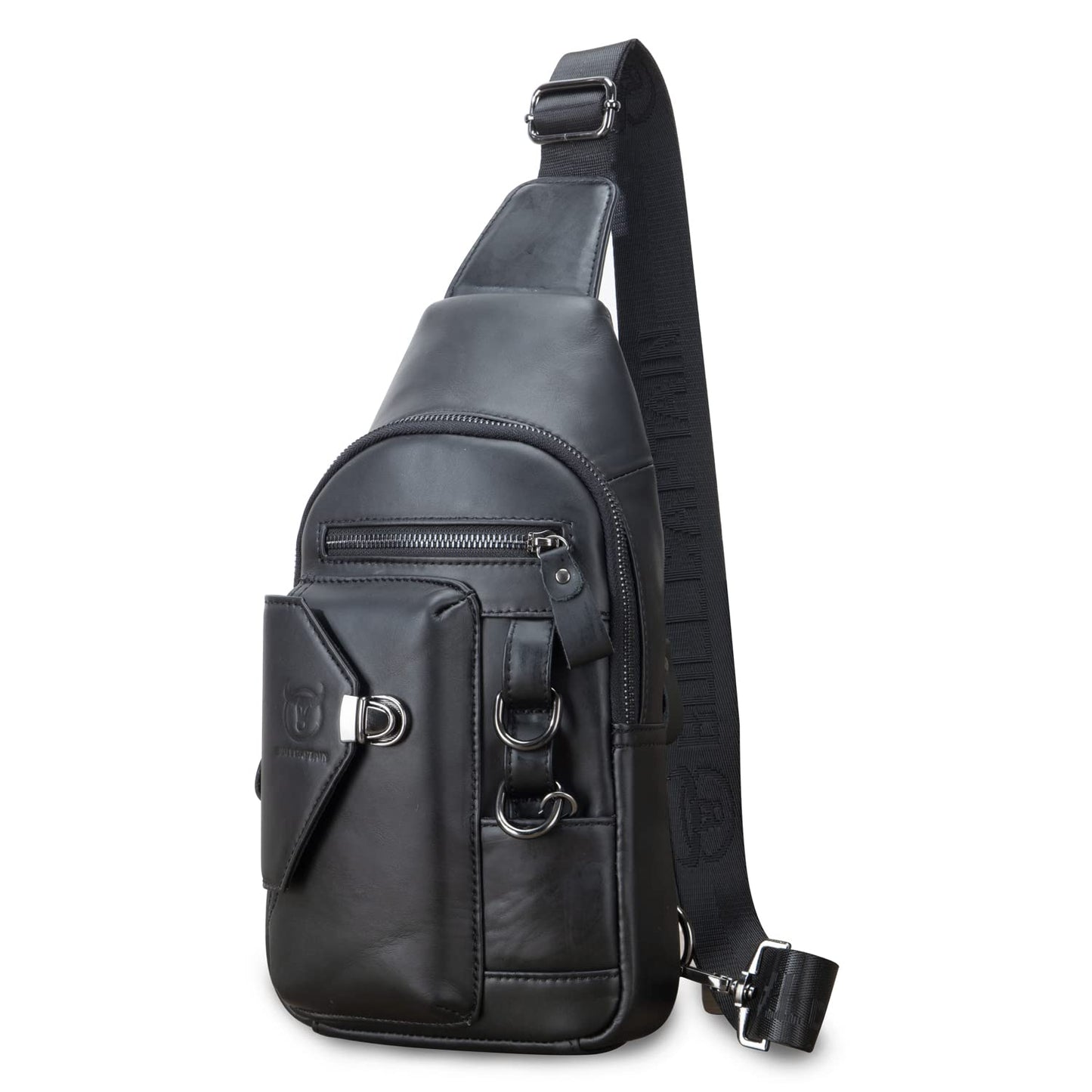 Leather Sling Bag Multipurpose Daypack for Men Women Outdoor Travel Camping Hiking Crossbody Shoulder Chest Pack (Black)