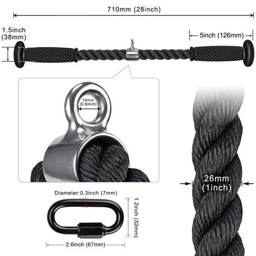 Kipika Tricep Rope 28 Inch, Rope Pull Down Attachment for Cable Machine, Heavy Duty Nylon Rope with Comfortable Soft Handle