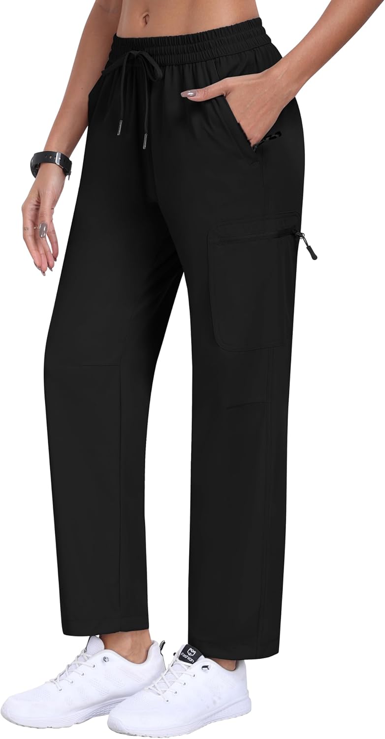 MoFiz Women's Hiking Cargo Pants - Lightweight Athletic Joggers with Pockets | Black, Size M