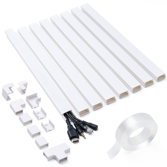 126in Cord Hider Kit, Cord Covers for Wires on Wall, Cable Hider Cord Organizer, Wire Hiders for TV on Wall, Cord Concealer, Cable Cover Wall Wire Management, 8X L15.7 W0.96 H0.58in, White