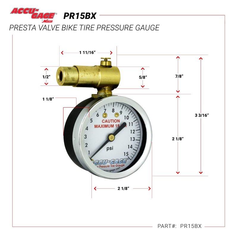 Accu-Gage by Milton Presta Valve Bike Tire Pressure Gauge with Bleeder Valve, for 0-15 PSI - ANSI Certified