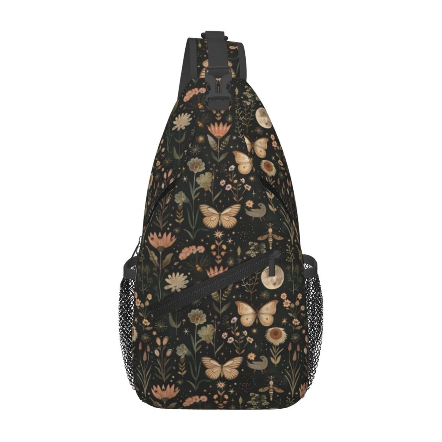 SUPLUCHOM Sling Bag Vintage Butterfly Moon Flower Hiking Daypack Crossbody Shoulder Backpack Travel Chest Pack for Men Women