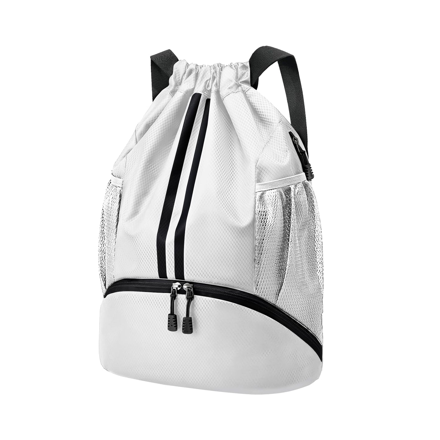 Hoedia Sports Drawstring Backpack - Swim Gym Bag for Women and Men, White