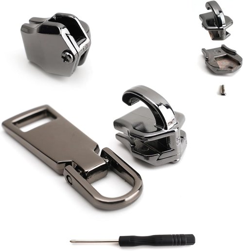 AKTIOIN Metal Zipper Repair Kit - No Sewing Required Detachable Zip Heads for Jackets, Bags & More | #5 Black