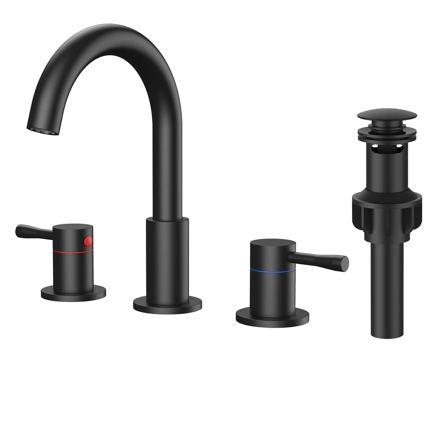 FORIOUS Black Bathroom Faucet 3 Hole, 360° Swivel 8 Inch Widespread Bathroom Sink Faucet with Deck Plate and Pop Up Drain 2 Handle Faucets for Sink, Vanity, RV, Lavatory, Farmhouse