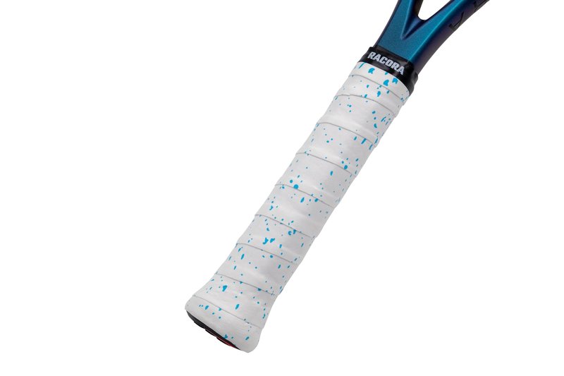 Racora Tennis Overgrip, Tennis Grip Tape, Durable Tennis Grip, Racket Handle Wrap (White + Blue Speckle, 1-Pack)