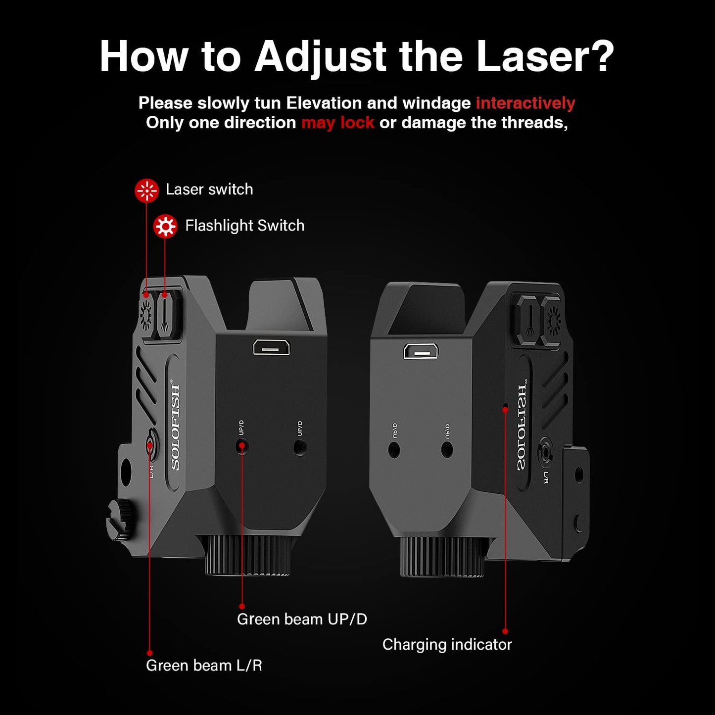 SOLOFISH 500 Lumens Pistol Light with Purple Green Laser Sight and Strobe Tactical Flashlight Combo, Weapon Light and Beams for Guns/Handguns W/a Rail