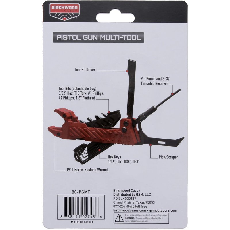 Birchwood Casey Pistol Gun Multi-Tool Kit| Durable Versatile Compact Gunsmithing Tool Set | 1911 Wrench, Bit Driver & Storage, Scraper, Tool Bits & Hex Keys Included