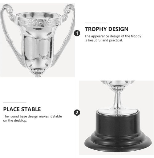 Kisangel Mini Trophy Cups - 10 Pcs 3.22 Inch Plastic Award Trophies for Kids Race Decorations | Silver
