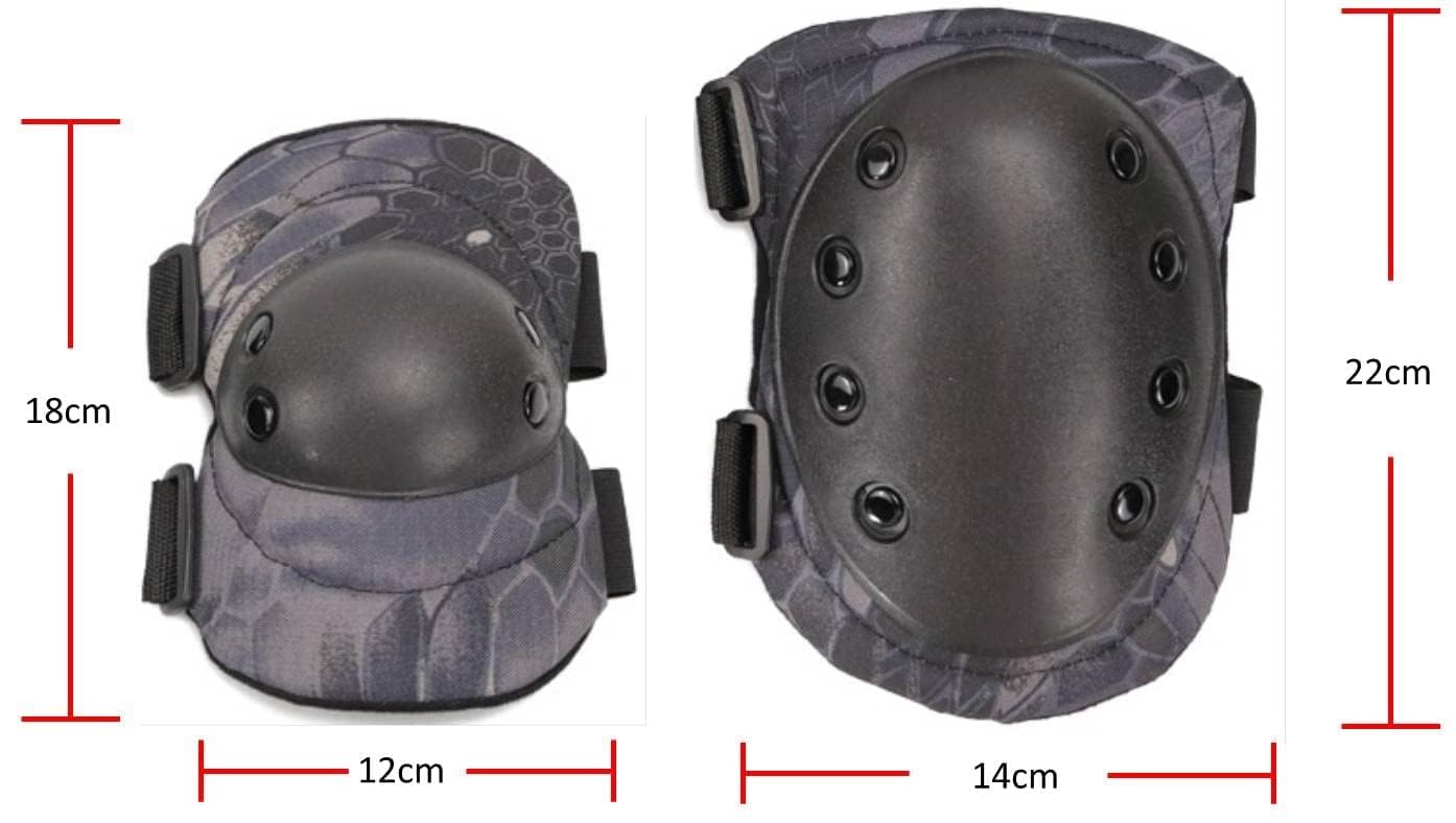 Bargain Crusader Military Tactical Knee Pad Elbow Pad Set Airsoft Knee Elbow Protective Pads Combat Paintball Skate Outdoor Sports Safety Guard Gear (Black Python Pattern, M, 4pcs Set)