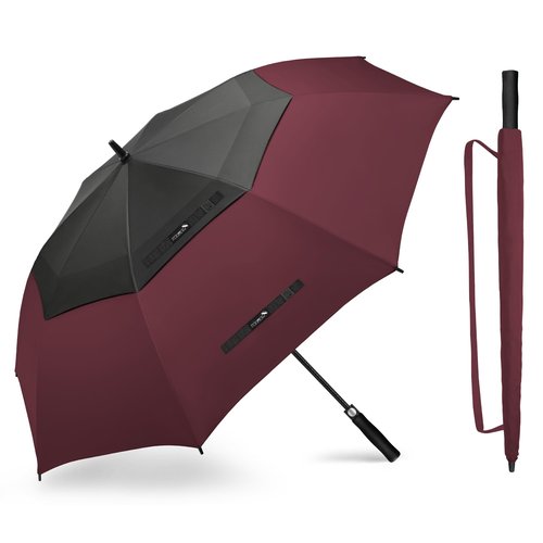 ZOMAKE 68 Inch Large Golf Umbrella Windproof Heavy Stick Umbrella for Automatic Open Extra Large with Double Canopy Vented Waterproof for Men(Black&Wine Red)