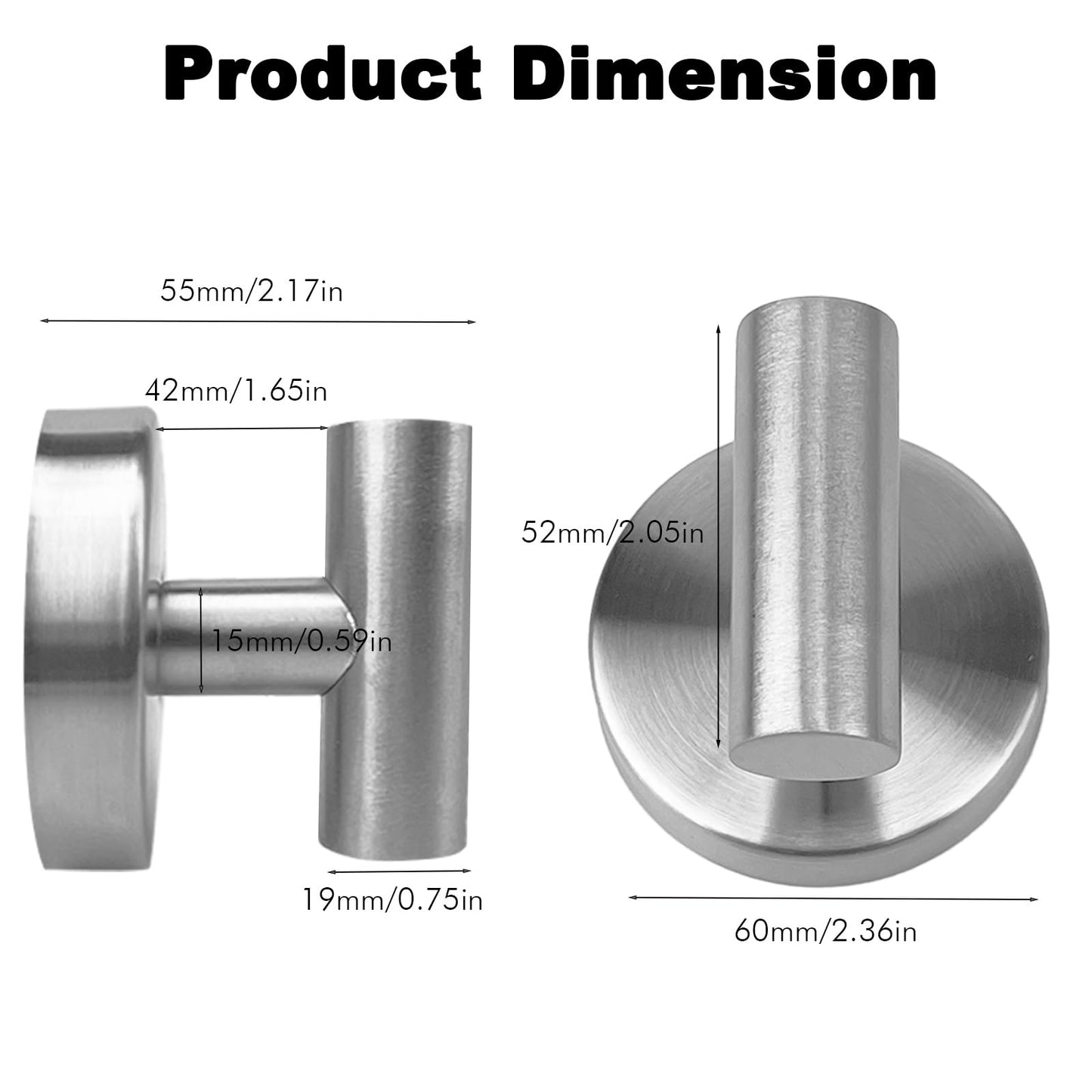 BIRDDIE Suction Cup Shower Towel Hooks, Wall Mount Robe Holder, Heavy Duty No Drill Wall SUS304 Waterproof Stainless Steel Hooks for Bedroom, Bathroom, Kitchen, Hotel and Office (2*Brushed Nickel)